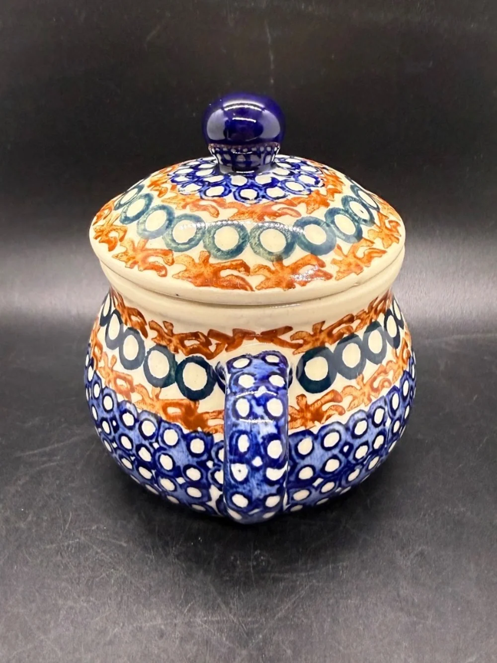 Vintage 1950s Polish Pottery Ceramika Artyscyczna Boleslawiec Lidded Sugar Bowl